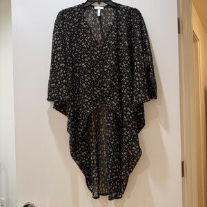 Flowy Floral High-low Kimono Coverup Sheer Black Layering Boho Beach Festival